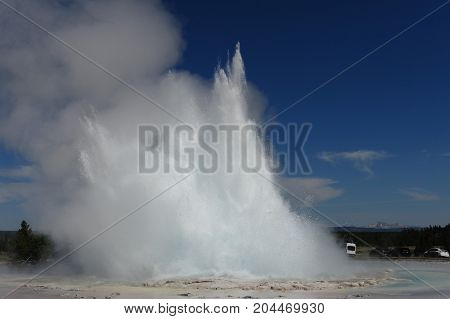 Eruption of the great Fountain Geyser in Yellowstone National Park