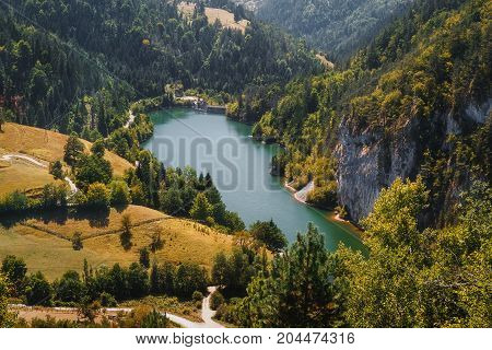 Tara National park ,lake Zaovine, Wester Serbia, aerial view