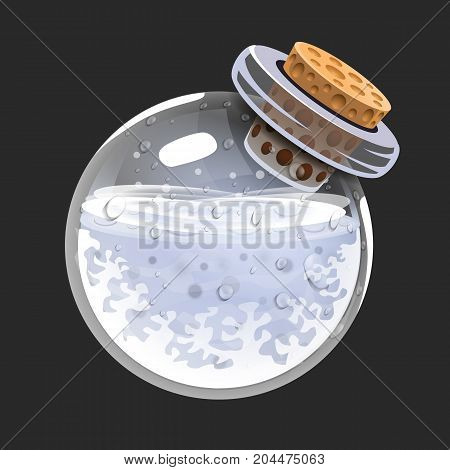Bottle of cold. Game icon of magic elixir. Interface for rpg or match3 game. Cold, winter snow, freeze. Big variant. Vector illustration