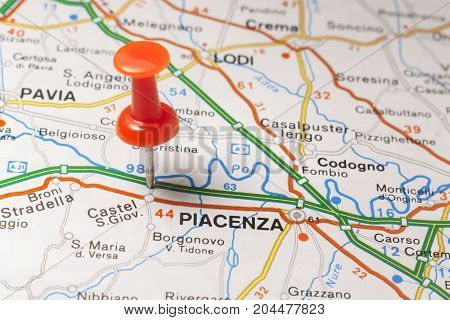 Road map of the city of Piacenza Italy