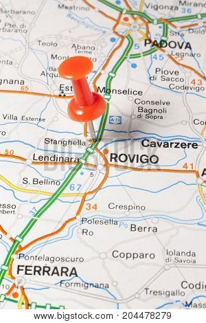 Rovigo Pinned On A Map Of Italy