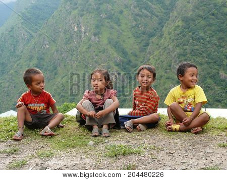 Nepalese children
Tallo Chipla, Nepal, september 21, 2014: Children from Tallo Chipla village, Meeting local people in Nepal during Annapurna Circuit trek