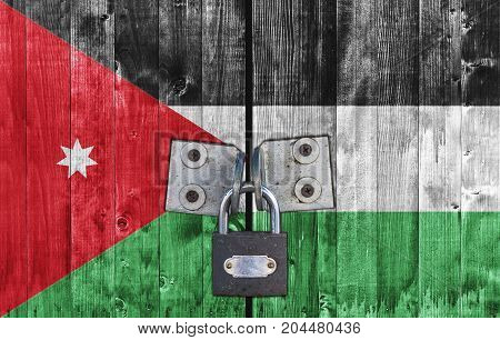 Jordan flag on door with padlock close
