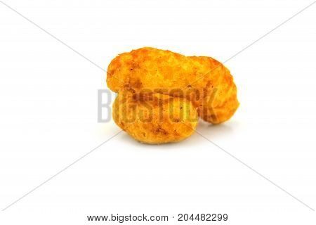 Peanut flips close up of fast food on white background