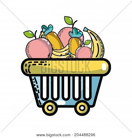 shopping basket with delicious fruits and vegetables vector illustration