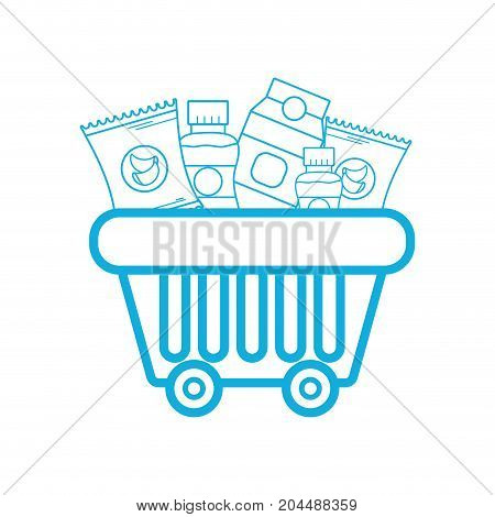 line shopping basket with delicious products to buy vector illustration