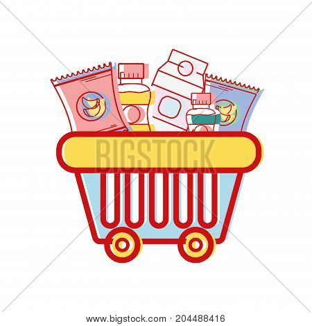 shopping basket with delicious products to buy vector illustration
