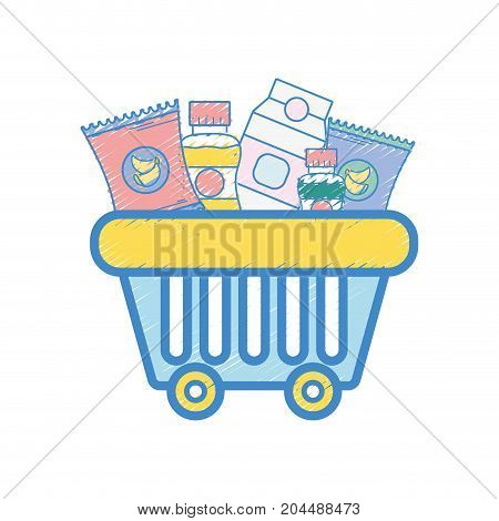 shopping basket with delicious products to buy vector illustration