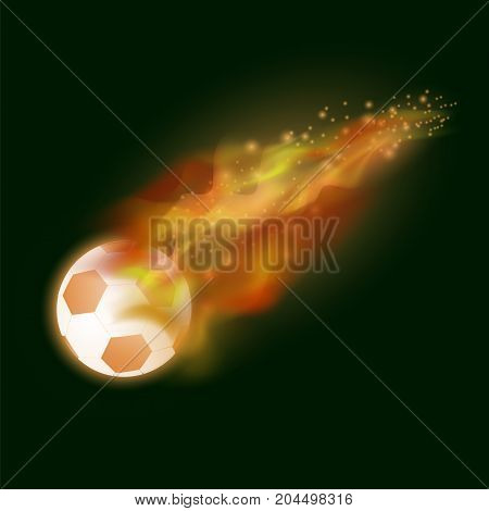 Burning Sport Football Icon with Sparcles and Flares on Dark Background