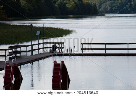 Bridge Over The Lake, River. Beautiful Autumn Season.