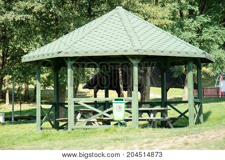 Leisure Gazebo In The Forest And Garden. Season Of Autumn.