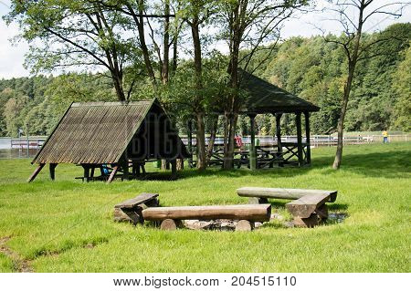 Leisure Gazebo In The Forest And Garden. Season Of Autumn.