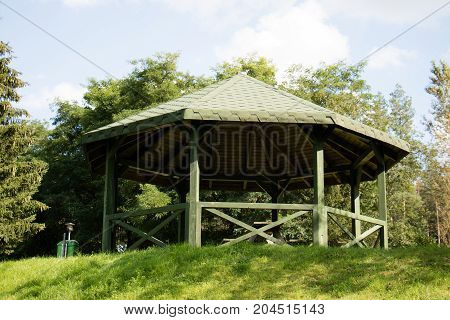 Leisure Gazebo In The Forest And Garden. Season Of Autumn.