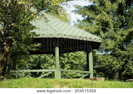Leisure Gazebo In The Forest And Garden. Season Of Autumn.