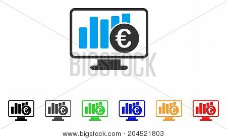 Euro Stock Market Monitoring icon. Vector illustration style is a flat iconic euro stock market monitoring symbol with black, gray, green, blue, red, orange color versions.