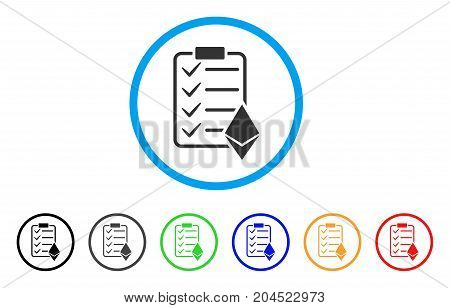 Ethereum Smart Contract icon. Vector illustration style is a flat iconic ethereum smart contract grey rounded symbol inside light blue circle with black, gray, green, blue, red, orange color versions.