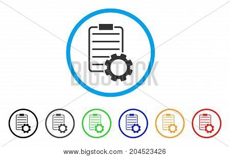 Smart Contract Gear icon. Vector illustration style is a flat iconic smart contract gear gray rounded symbol inside light blue circle with black, gray, green, blue, red, orange color versions.