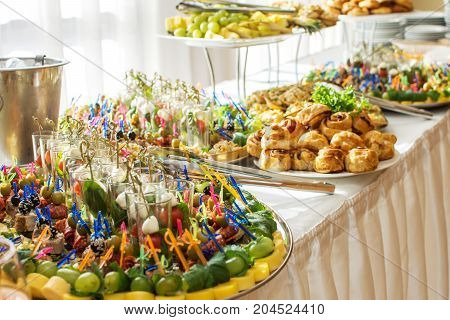 Delicacies and snacks at a buffet or Banquet. Catering. Selective focus.