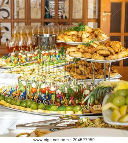 Delicacies and snacks at a buffet or Banquet. Catering. Selective focus.