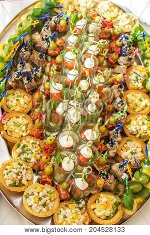 Delicacies and snacks at a buffet or Banquet. Catering. Selective focus.