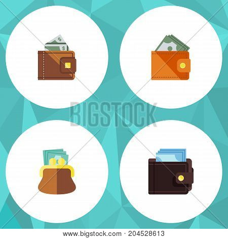 Flat Icon Billfold Set Of Pouch, Billfold, Finance And Other Vector Objects