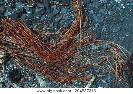 Metal Carcass Of The Burnt Automobile Rubber Tire