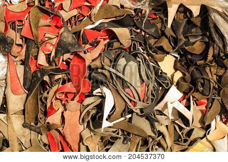 Assorted Pieces Of Skin. Rawhide. Leather Pieces. Pieces Of Colored Leather.