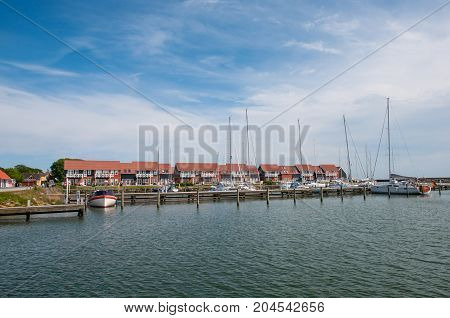 The yacht marina in town of Klintholm Denmark