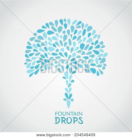 Small water drops forming a fountain on white background. Stock vector illustration of blue splash and flow.