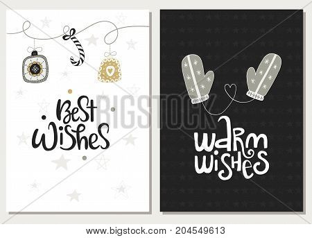 Christmas Hand Drawn Lettering Poctcards. Christmas Lettering Phrases And Quote. Cute New Year Cards