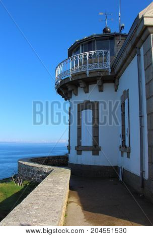 Outdoor of lighthouse of Millier Point on the coast in Beuzec Cap Sizun