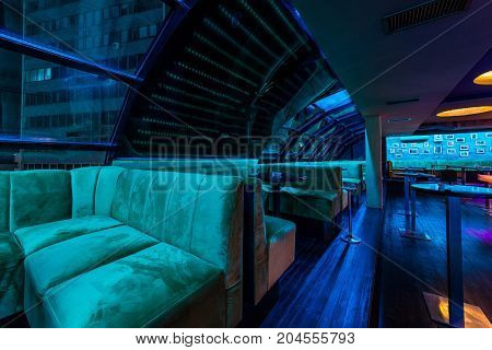Discotheque Or Caffe Bar Interior By Night