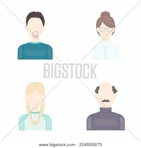 A man with a beard, a businesswoman, a pigtail girl, a bald man with a mustache.Avatar set collection icons in cartoon style vector symbol stock illustration .