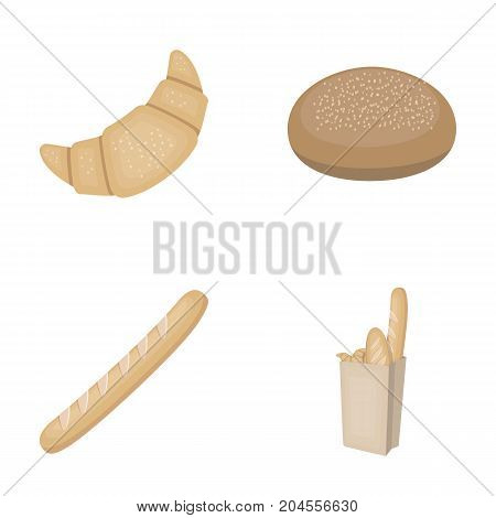 Rye round bread, a croissant, a French loaf, a bag of bread.Bread set collection icons in cartoon style vector symbol stock illustration .