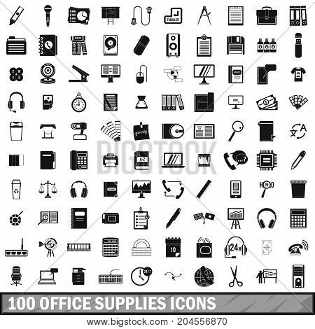 100 office supplies icons set in simple style for any design vector illustration