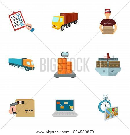 Forklift, cargo plane, goods, documents and other items in the delivery and transportation. Logistics and delivery set collection icons in cartoon style isometric vector symbol stock illustration .