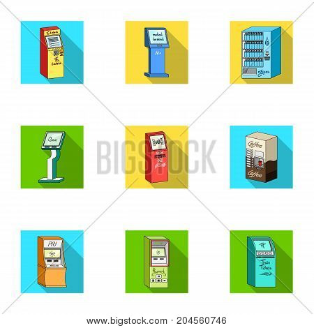 ATM, coffee machine, information apparatus and other types of terminals. Terminals set collection icons in flat style isometric vector symbol stock illustration .