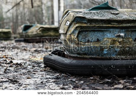 old broken autodrome after catastrophe in the pripyat