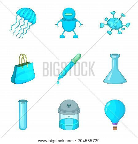 Sky-blue icons set. Cartoon set of 9 sky-blue vector icons for web isolated on white background