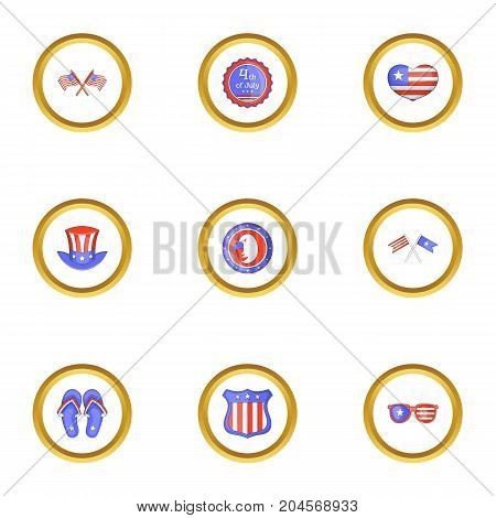 USA independence day icons set. Cartoon style set of 9 USA independence day vector icons for web design