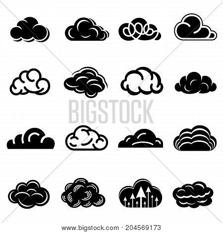 Cloud icons set. Simple illustration of 16 cloud vector icons for web