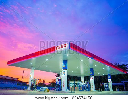 Krabi Thailand - September 1 2017: ESSO gas station. Esso gas stations and products including gasoline diesel motor oil gift cards credit cards and more
