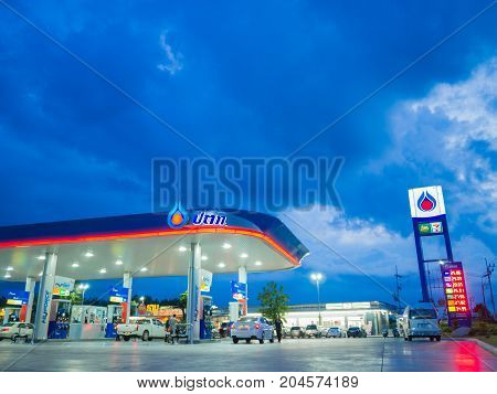 Songkhla Thailand - Sep 9 2017: PTT gas station. PTT Public Company Limited or simply PTT is a Thai state-owned SET-listed oil and gas company.Formerly known as the Petroleum Authority of Thailand.
