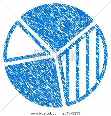 Grunge Pie Chart icon with grunge design and dust texture. Unclean vector blue pie chart pictogram for rubber seal stamp imitations and watermarks. Draft sticker symbol.