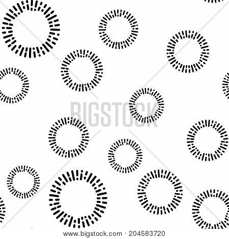 Simple seamless textile pattern with black round elements. Vector background illusrtration.