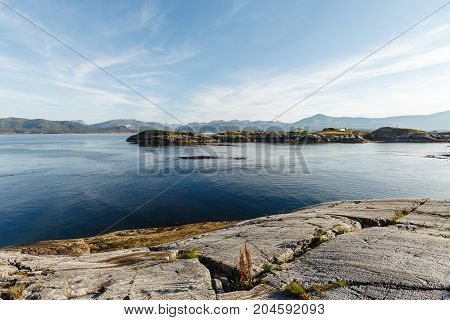 Beautiful view on norwegian fjords. outdoor shot in Norway. copy space.