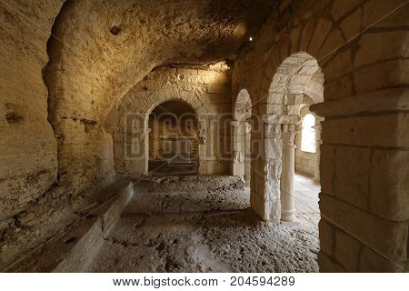MONTMAJOUR FRANCE - JUNE 26 2017: Romanesque Chapel of St. Peter in Montmajour Abbey near Arles France