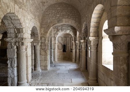 MONTMAJOUR FRANCE - JUNE 26 2017: Romanesque Chapel of St. Peter in Montmajour Abbey near Arles France