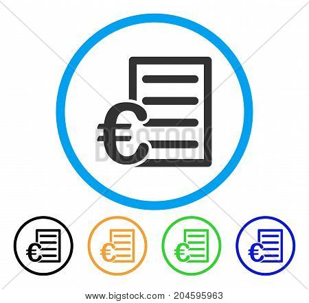 Euro Pricelist icon. Vector illustration style is a flat iconic Euro pricelist grey rounded symbol inside light blue circle with black, green, blue, yellow color variants.