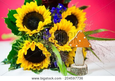 sunflowers with a mushroom, decoration, tradtion, thanksgiving